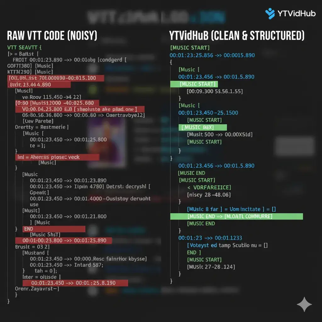 Example of clean VTT data converted into a structured JSON object for data analysis.